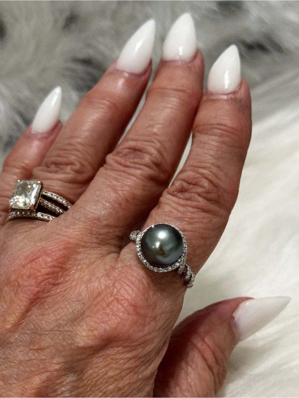EFFY 14K White Gold Tahitian Pearl Diamond Ring